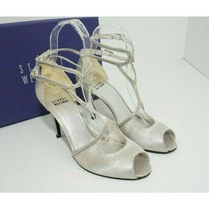 Stuart Weitzman Teeontee Wedding Ankle Strap High Heel Sandals Raso Silver US 7